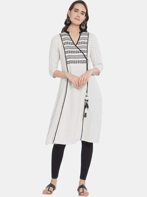Fusion Beats Off-White Embroidered A Line Kurti