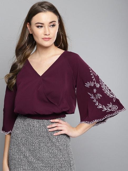 Harpa Maroon Embroidered Top