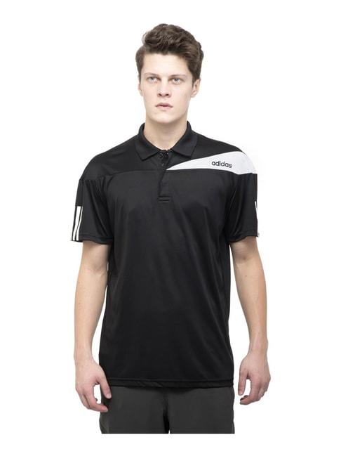 Adidas Black Cotton Regular Fit Polo T-Shirt