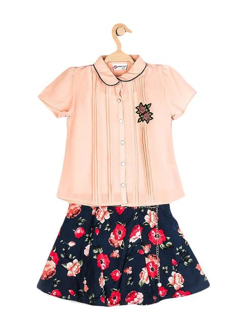Peppermint Kids Peach Floral Print Clothing Set