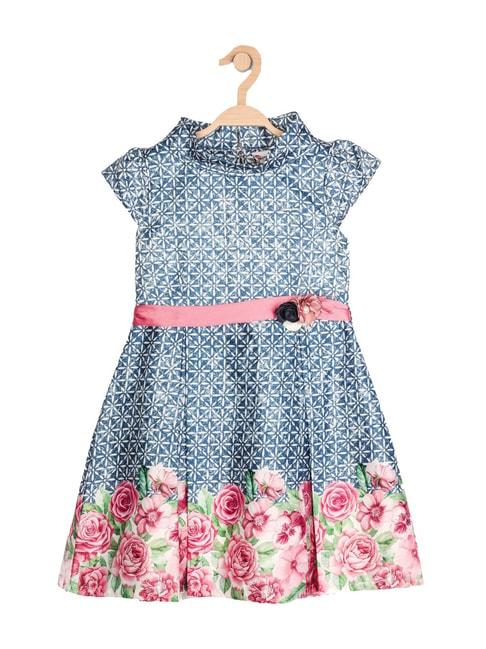Peppermint Kids Blue Floral Print Dress & Rope Belt