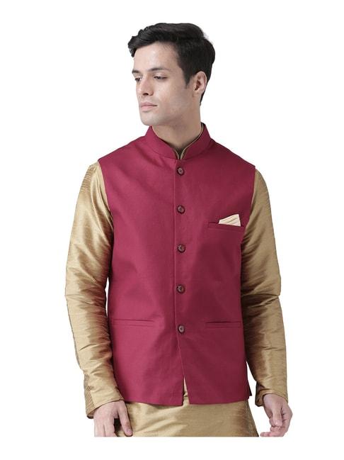 Deyann Maroon Solid Nehru Jacket