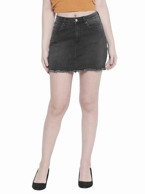 spykar-grey-&-black-mini-skirt