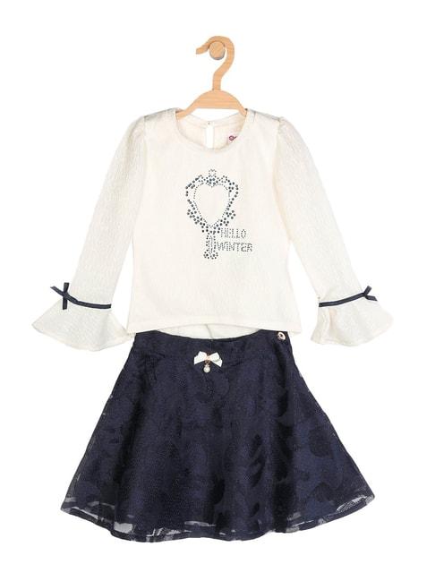 Peppermint Kids White & Navy Textured Top With Skirt