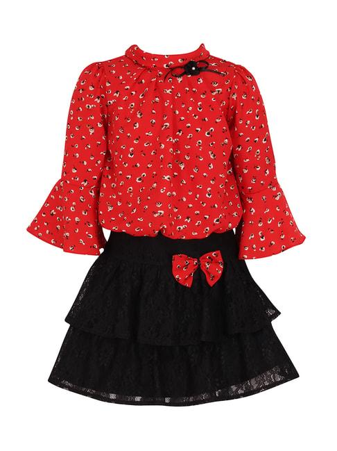 Cutecumber Kids Red Printed Top With Skirt