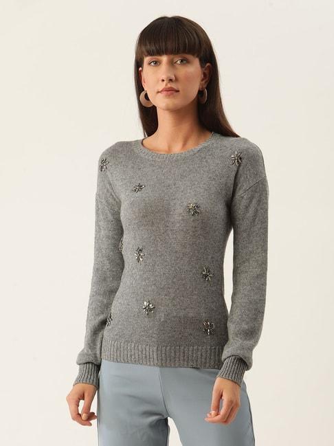 Zoella Grey Melange Embellished Sweater