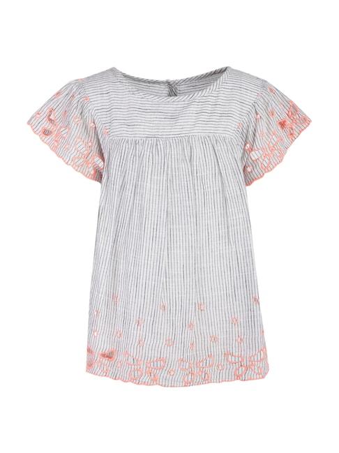 A Little Fable Kids Neon Butterfly White Cotton Embroidered Top