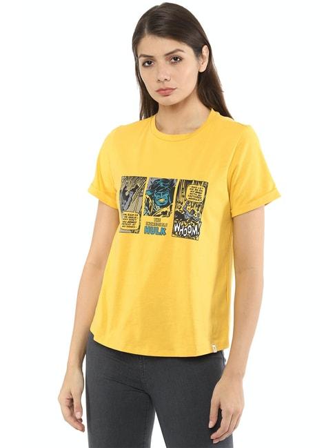 van-heusen-yellow-printed-t-shirt