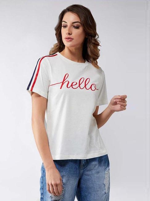 Miss Chase White Cotton Printed T-Shirt