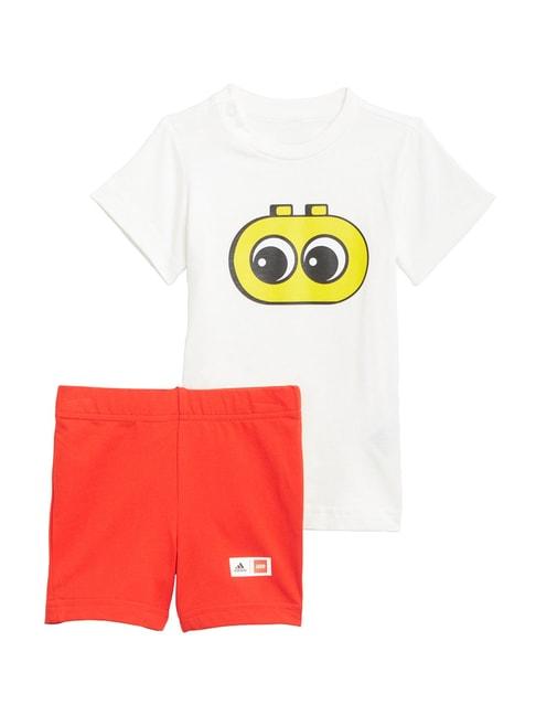 Adidas Kids White & Red Cotton Printed T-Shirt & Shorts
