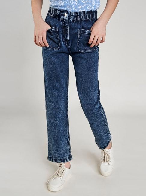 AND girl Dark Blue Cotton Washed Jeans