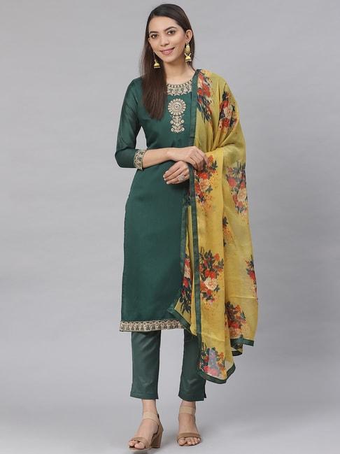 Saree Mall Green Embroidered Unstitched Dress Material
