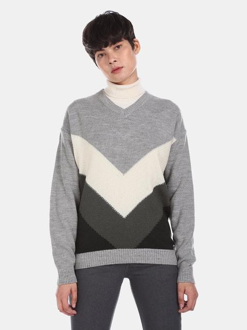 U.S. Polo Assn. Grey Self Design Turtle Neck Sweater