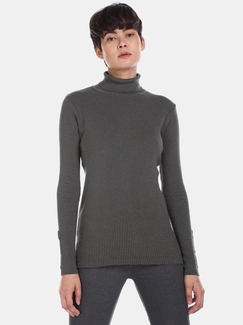 U.S. Polo Assn. Grey Self Design Turtle Neck Sweater