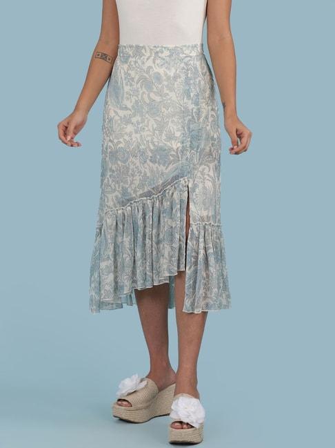 aarke Ritu Kumar Ice Blue Floral Print Skirt