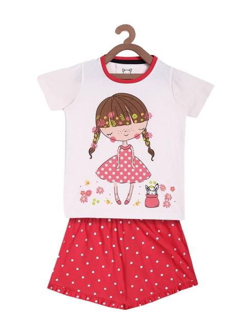 Lazy Shark Kids White & Pink Printed  Top with  Shorts