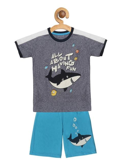 Lazy Shark Kids Grey & Blue Printed  T-Shirt with  Shorts