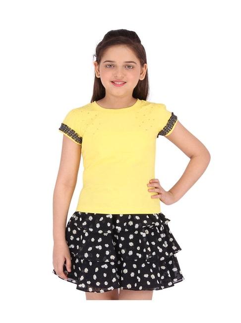 Cutecumber Kids Yellow & Black Printed Top with Skirt