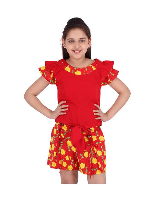 Cutecumber Kids Red Floral Print Top with Shorts