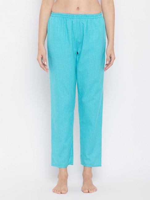 clovia-blue-checks-pyjamas-with-knotted-hairband