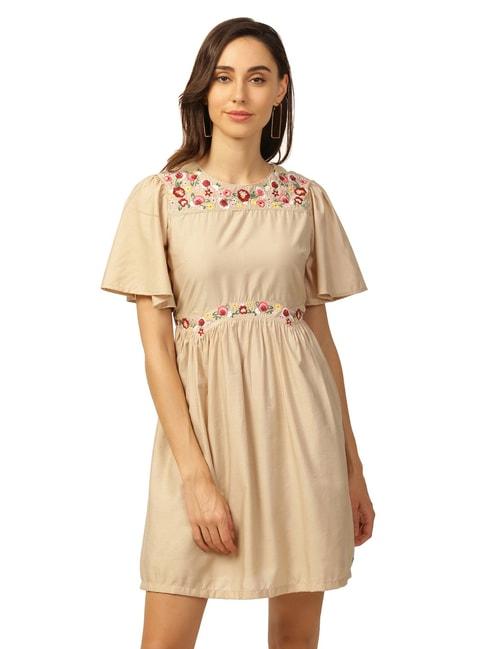Elle Brown Embroidered Empire-Line Dress
