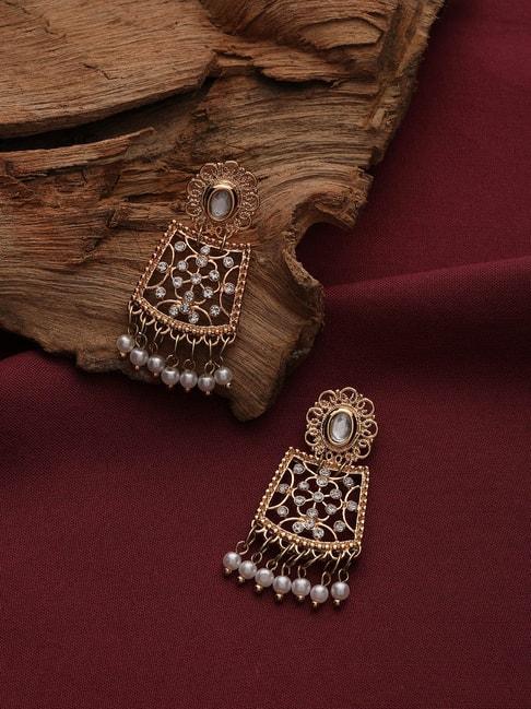 Accessorize London Pearl White & Golden Dangler Earrings