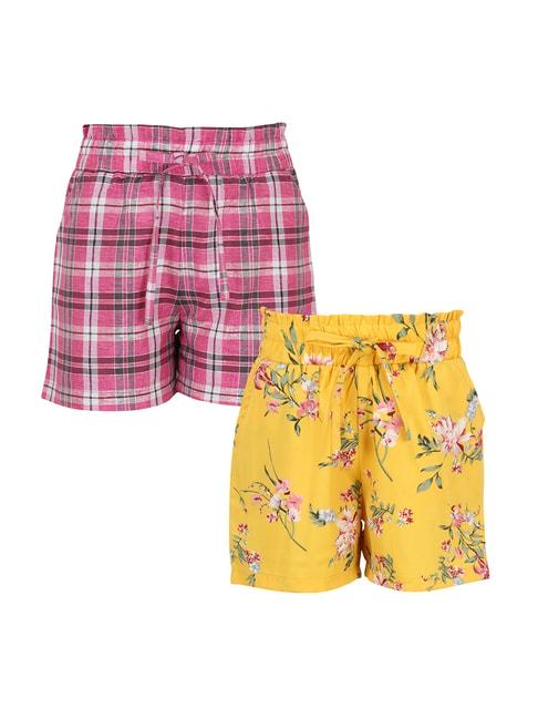 Cutecumber Kids Yellow & Pink Printed Shorts (Pack of 2)
