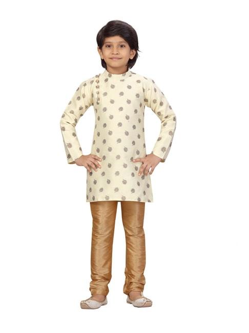 Little Mafia By Aarika Kids Cream & Gold Printed  Kurta with  Pyjamas