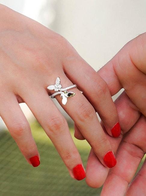 Ornate Jewels 92.5 Sterling Silver Flirty Two Butterfly Ring for Women