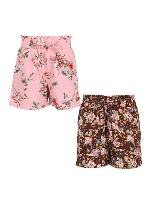Cutecumber Kids Pink & Brown Printed  Shorts(Pack of 2)