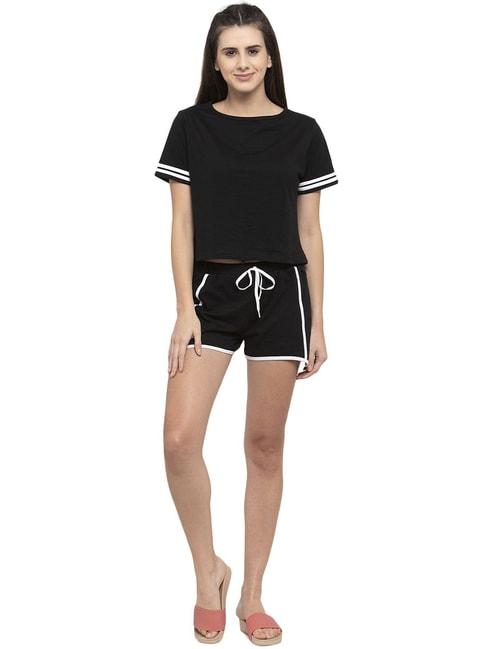 Claura Black Cotton Top With Shorts