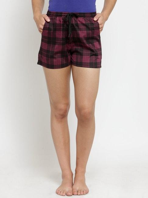 Claura Maroon & Black Checks Shorts