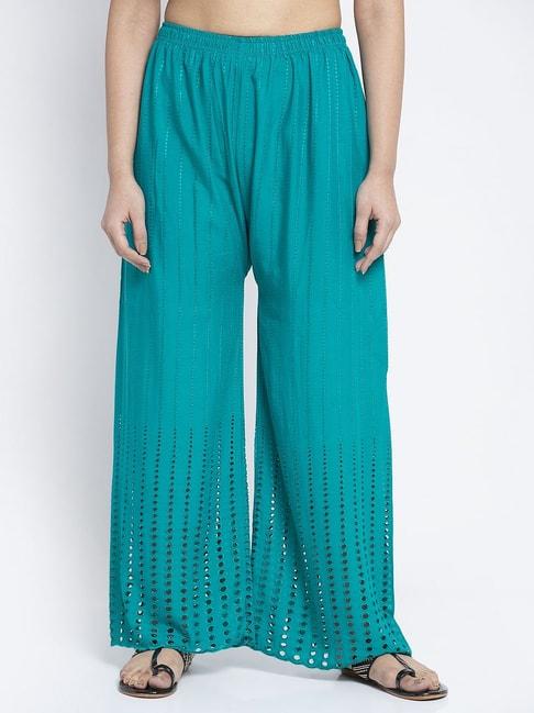 Gracit Sky Blue Flared Fit Cotton Palazzos