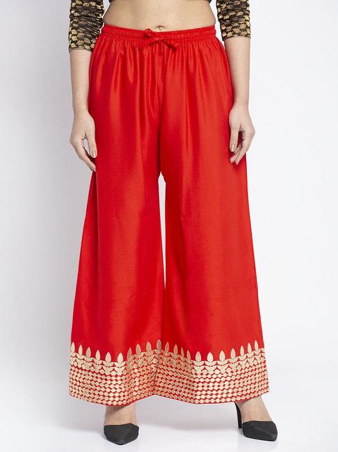 Gracit Red Flared Fit Rayon Palazzos