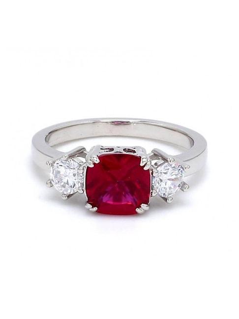 925 Silver Cushion Red Ruby and American Diamond Meghan Markle's Ring for Women & Girls