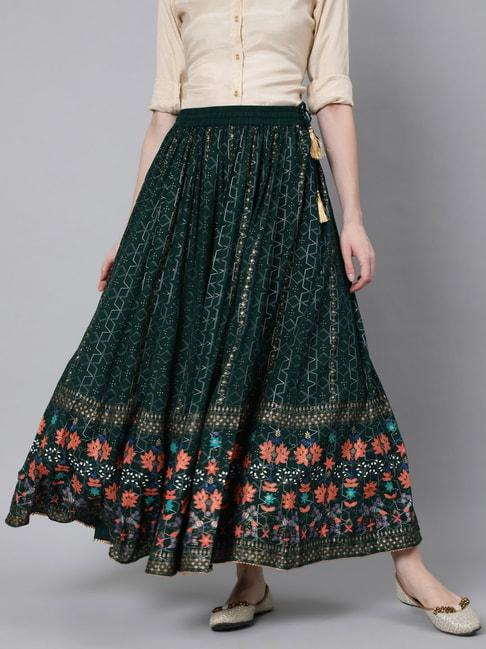Jaipur Kurti Green Printed Skirt