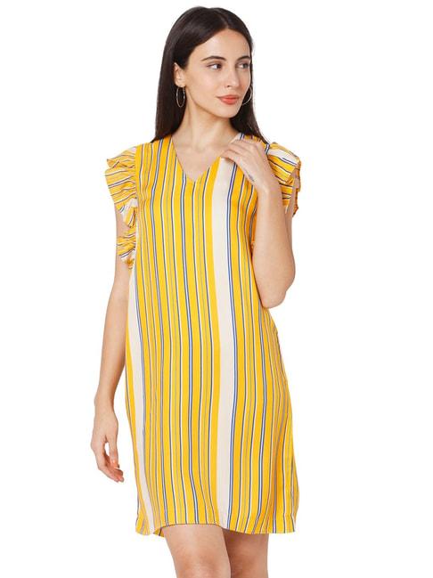 spykar-yellow-striped-shift-dress
