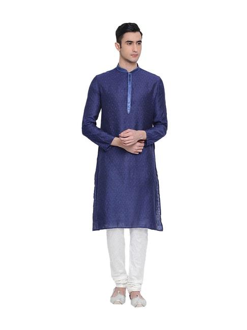 sanwara-deep-blue-&-white-embroidered-kurta-&-pyjama-set