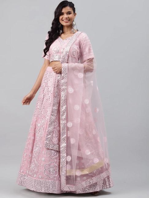 Readiprint Fashions Pink Embellished Semi-Stitched Lehenga Choli With Dupatta