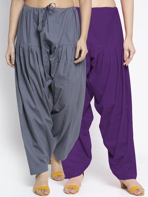 gracit-grey-&-purple-loose-fit-cotton-salwar-pack-of---2