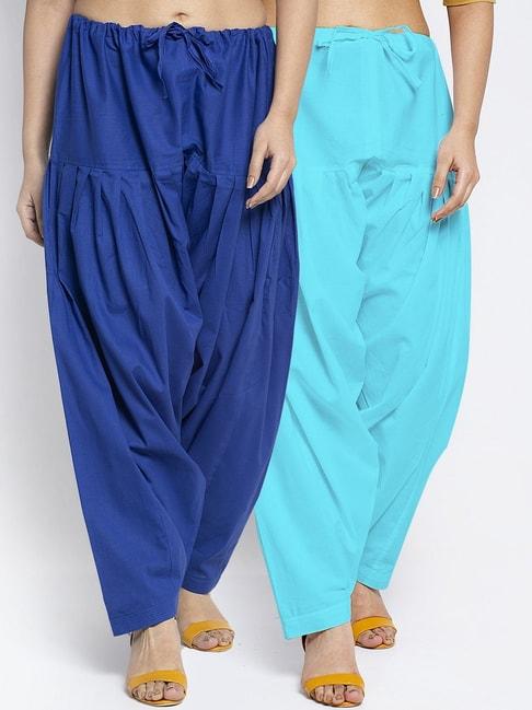 Gracit Blue & Aqua Loose Fit Cotton Salwar Pack of - 2