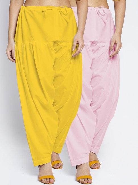 gracit-yellow-&-light-pink-loose-fit-cotton-salwar-pack-of---2