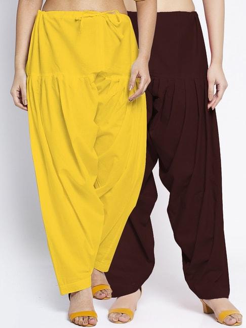 Gracit Yellow & Brown Loose Fit Cotton Salwar Pack of - 2