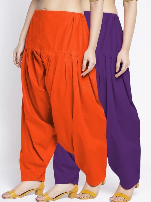 gracit-orange-&-purple-loose-fit-cotton-salwar-pack-of---2