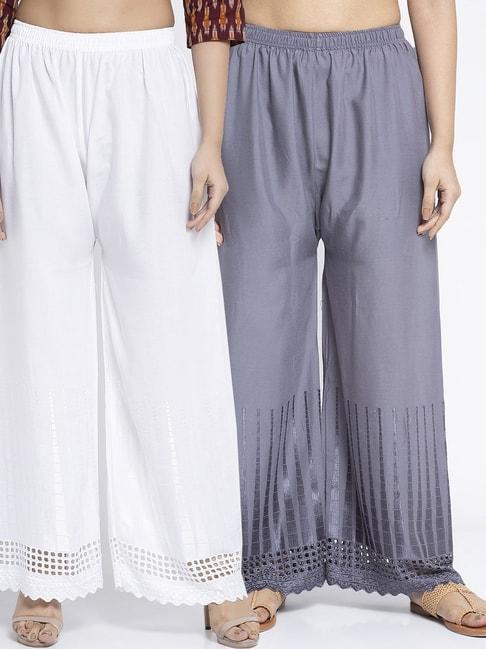 Gracit White & Grey Flared fit Rayon Palazzos Pack of - 2
