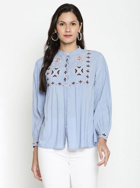 vanca-eco-blue-embroidered-top