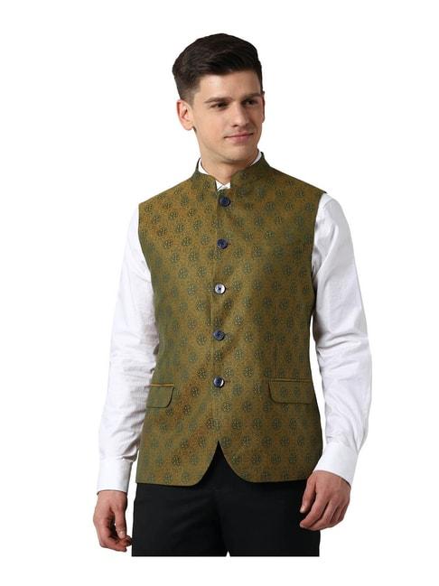 peter-england-olive-printed-nehru-jacket
