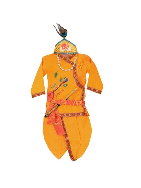 ahhaaaa-kids-yellow-embroidered-kurta,-dhoti,-pagri-with-flute