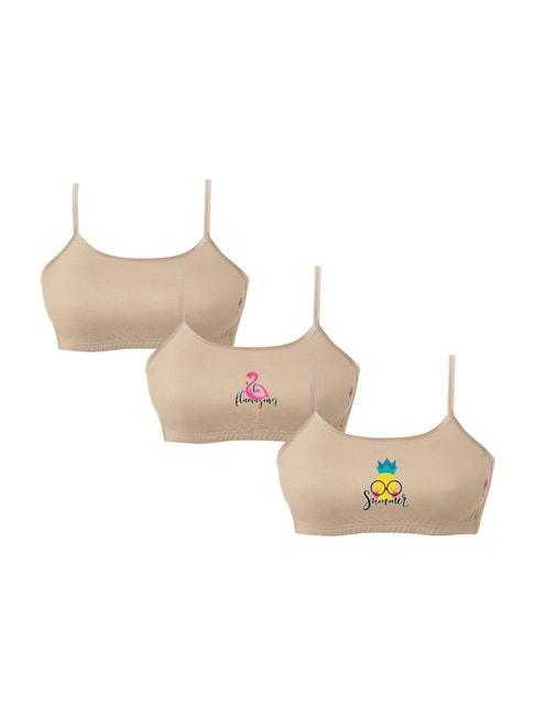 D'chica Kids Beige Cotton Printed Bras - Pack of 3