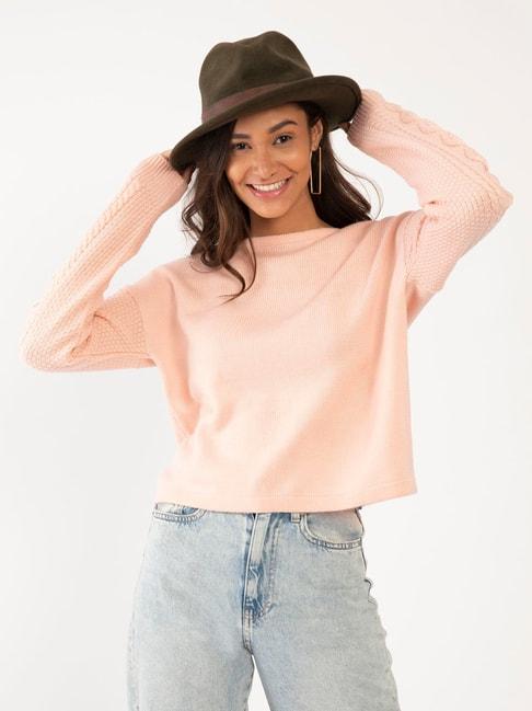 zink-london-pink-self-design-sweater